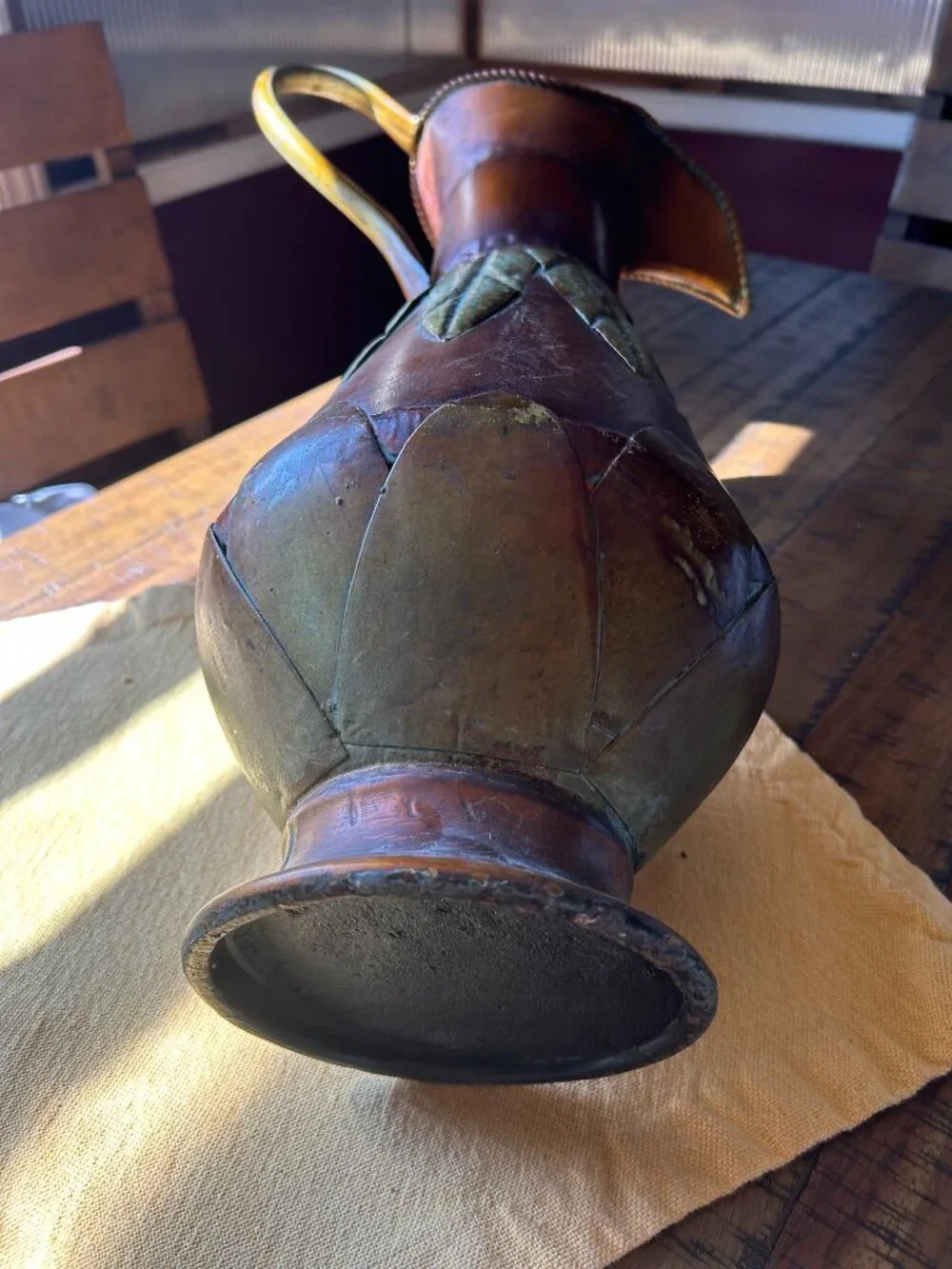 Stunning Vintage  Hand Hammered Decorative   Metal Pitcher   made of brass and c